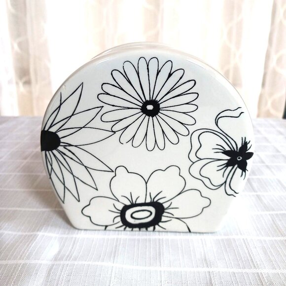 Jay Import Retro Floral Napkin Holder Black/White ~5" High - Picture 2 of 8